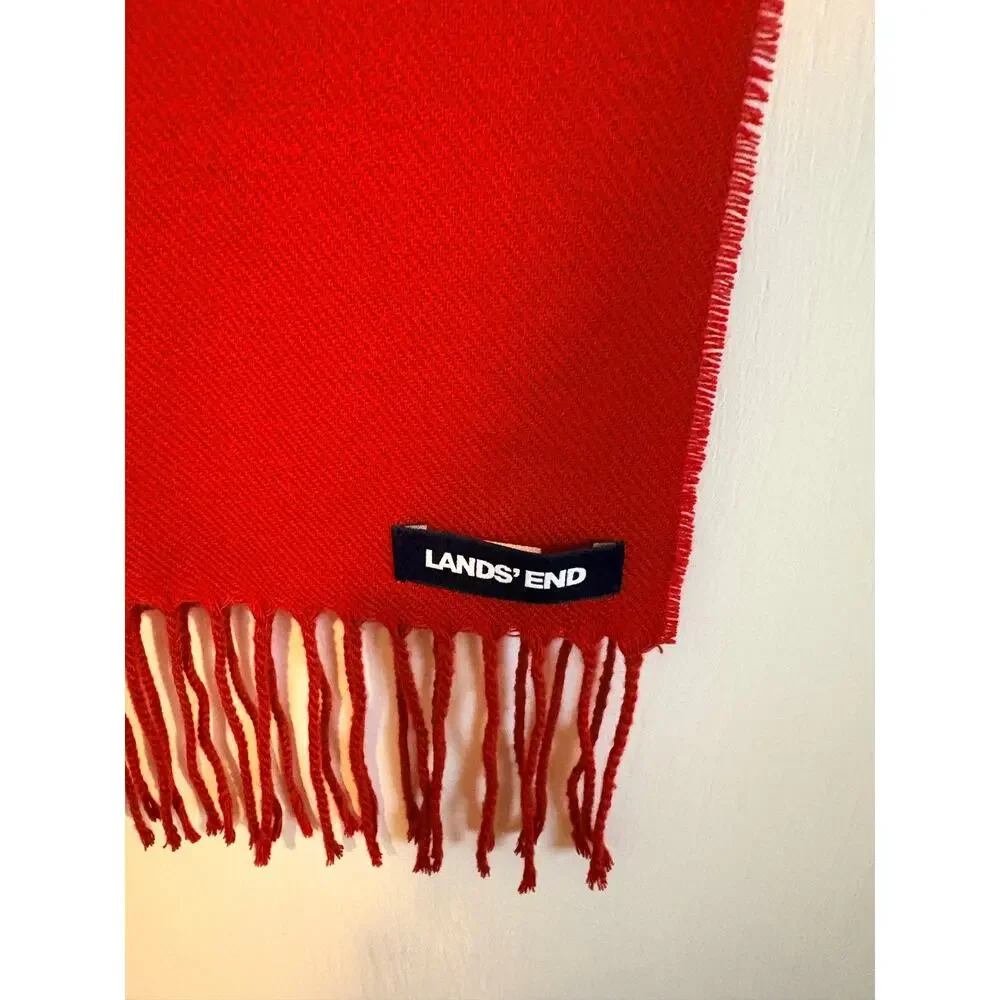 Lands' End Red CashTouch Scarf Fringe Rectangle Unisex Long Outdoor Gorpcore